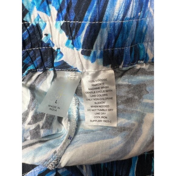 Tropic Goddess Women Large Blue Tropical Leaf Print Cruise Beach Wide-Leg Pants - Picture 5 of 7